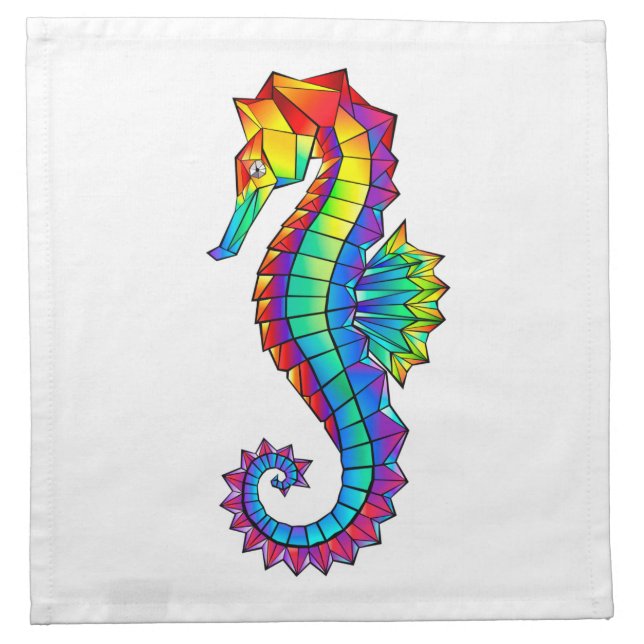 Rainbow Polygonal Seahorse Cloth Napkin (Front)