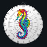 Rainbow Polygonal Seahorse Dart Board<br><div class="desc">Artistically drawn,  bright,  rainbow,  polygonal seahorse on white background. Bright tattoo.</div>