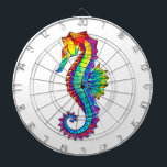 Rainbow Polygonal Seahorse Dart Board<br><div class="desc">Artistically drawn,  bright,  rainbow,  polygonal seahorse on white background. Bright tattoo.</div>