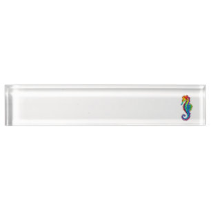 Rainbow Polygonal Seahorse Desk Name Plate