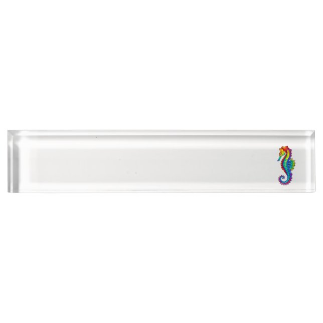 Rainbow Polygonal Seahorse Desk Name Plate (Front)