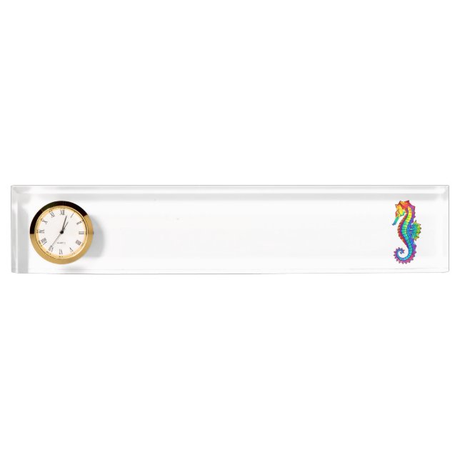 Rainbow Polygonal Seahorse Desk Name Plate (Front)
