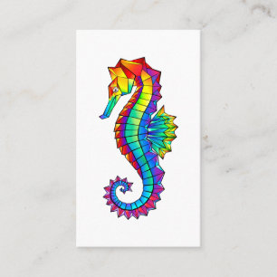 Rainbow Polygonal Seahorse Discount Card