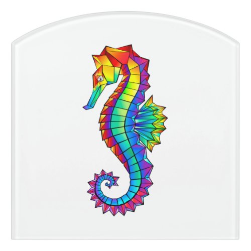 Rainbow Polygonal Seahorse Door Sign