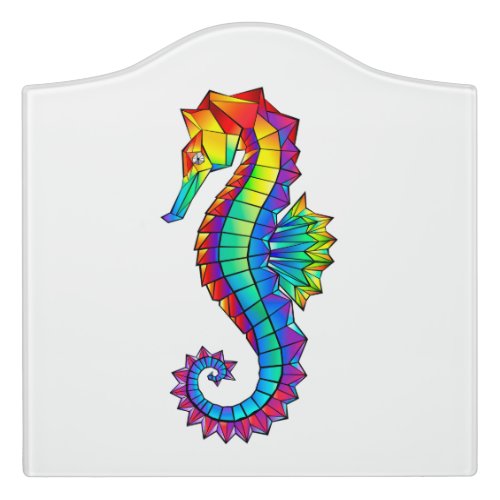 Rainbow Polygonal Seahorse Door Sign