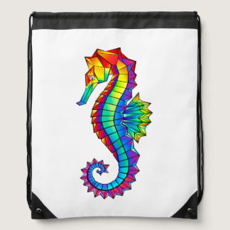 Rainbow Polygonal Seahorse Drawstring Bag
