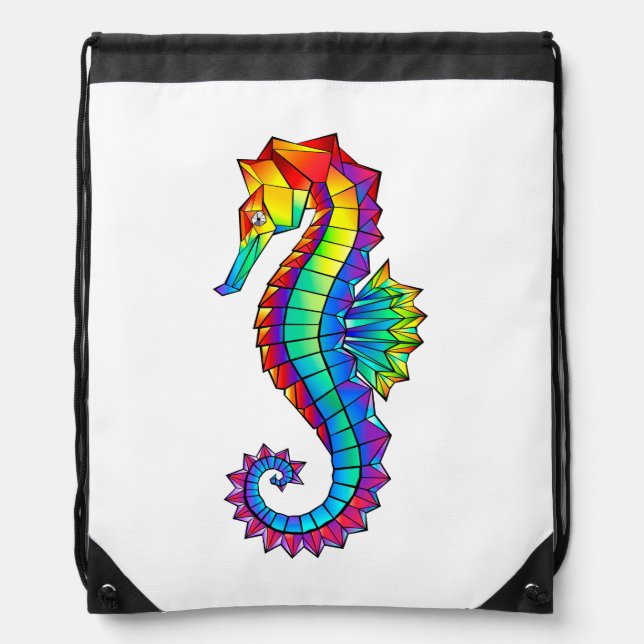 Rainbow Polygonal Seahorse Drawstring Bag (Front)