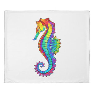 Rainbow Polygonal Seahorse Duvet Cover