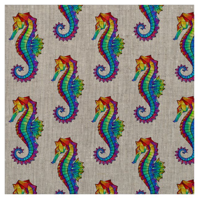 Rainbow Polygonal Seahorse Fabric (Swatch)