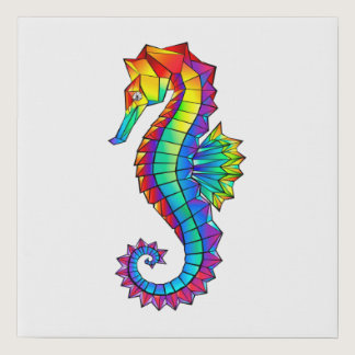 Rainbow Polygonal Seahorse Faux Canvas Print