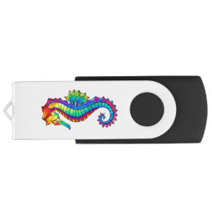 Rainbow Polygonal Seahorse Flash Drive
