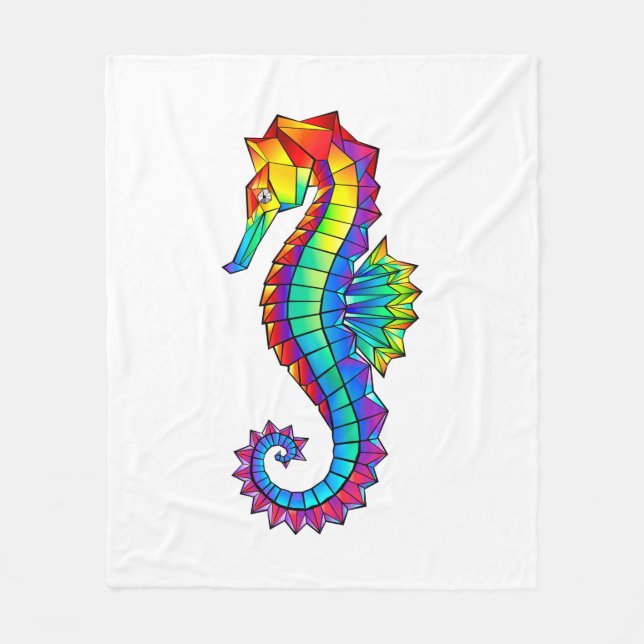 Rainbow Polygonal Seahorse Fleece Blanket (Front)