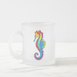 Rainbow Polygonal Seahorse Frosted Glass Coffee Mug