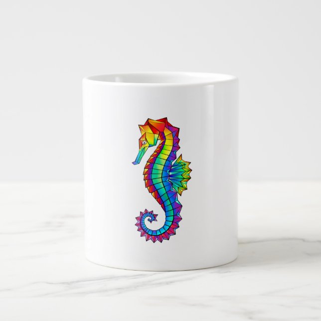 Rainbow Polygonal Seahorse Giant Coffee Mug (Front)