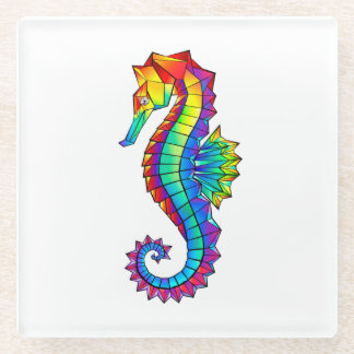 Rainbow Polygonal Seahorse Glass Coaster