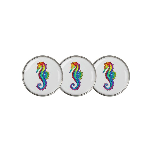 Rainbow Polygonal Seahorse Golf Ball Marker (3 Up)