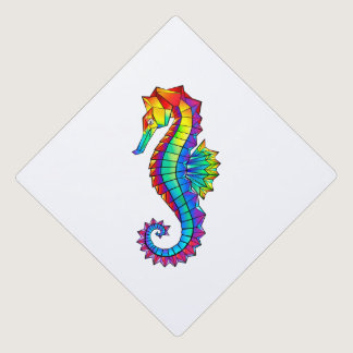 Rainbow Polygonal Seahorse Graduation Cap Topper