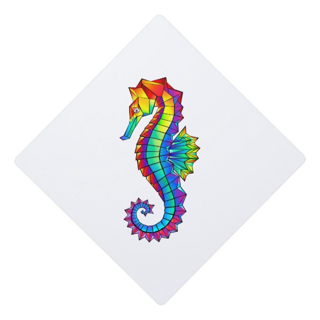 Rainbow Polygonal Seahorse Graduation Cap Topper (Front)