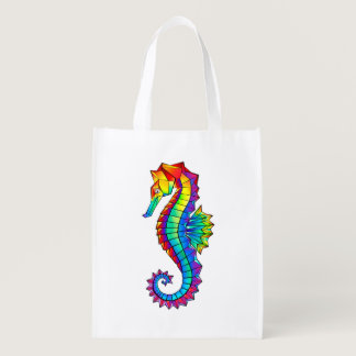 Rainbow Polygonal Seahorse Grocery Bag