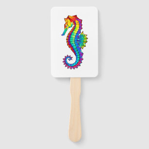 Rainbow Polygonal Seahorse Hand Fan