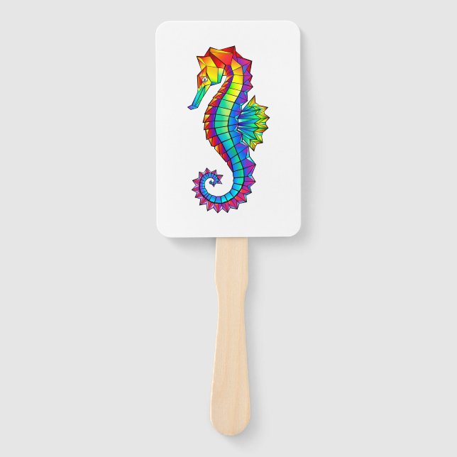 Rainbow Polygonal Seahorse Hand Fan (Front)