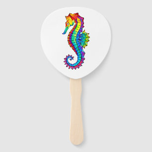 Rainbow Polygonal Seahorse Hand Fan