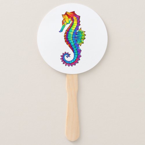 Rainbow Polygonal Seahorse Hand Fan