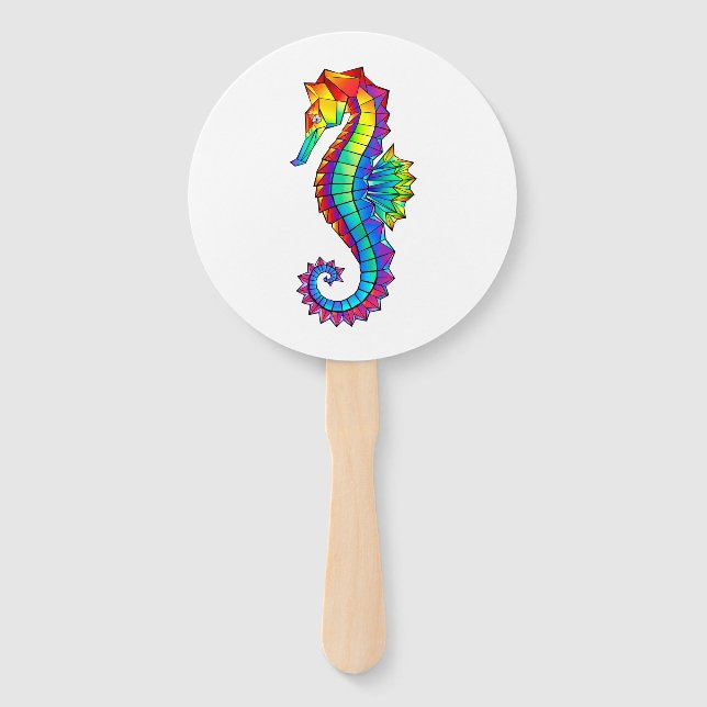 Rainbow Polygonal Seahorse Hand Fan (Front)