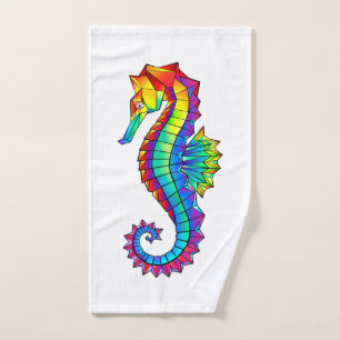 Rainbow Polygonal Seahorse Hand Towel