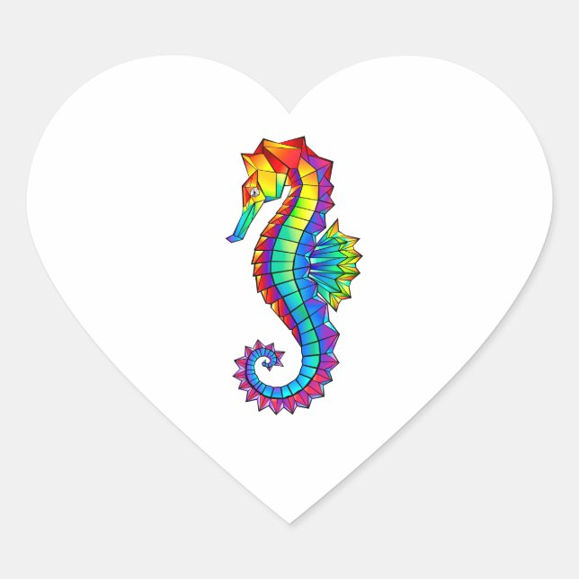 Rainbow Polygonal Seahorse Heart Sticker (Front)