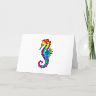 Rainbow Polygonal Seahorse Holiday Card
