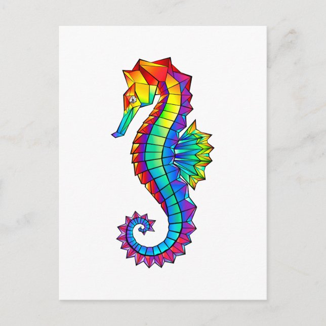 Rainbow Polygonal Seahorse Holiday Postcard (Front)