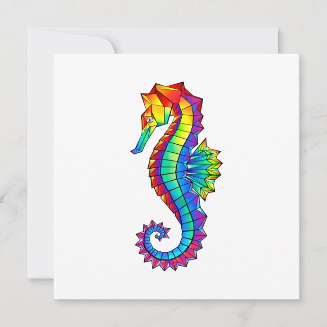 Rainbow Polygonal Seahorse Invitation (Front)