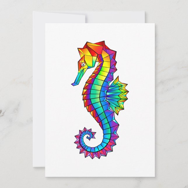 Rainbow Polygonal Seahorse Invitation (Front)