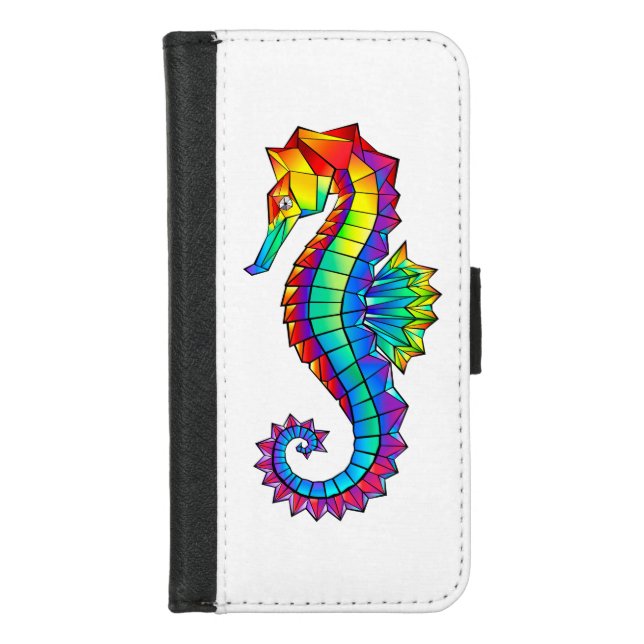 Rainbow Polygonal Seahorse iPhone Wallet Case (Front)