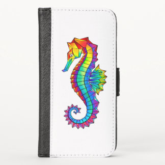 Rainbow Polygonal Seahorse iPhone XS Wallet Case