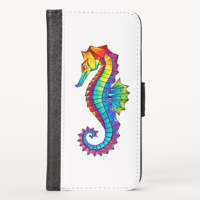 Rainbow Polygonal Seahorse iPhone Wallet Case (Front)