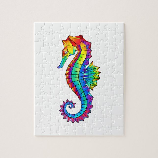 Rainbow Polygonal Seahorse Jigsaw Puzzle (Vertical)