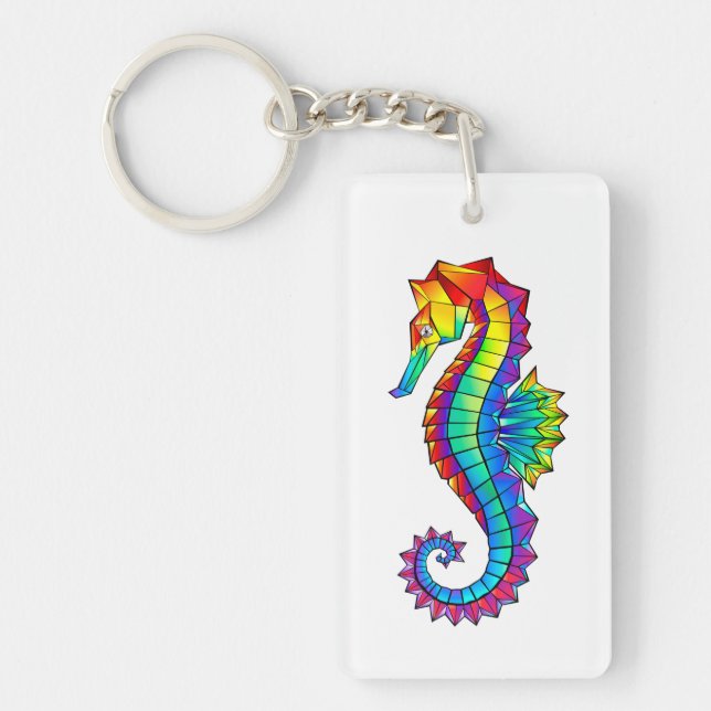 Rainbow Polygonal Seahorse Keychain (Front)