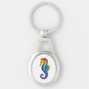 Rainbow Polygonal Seahorse Keychain