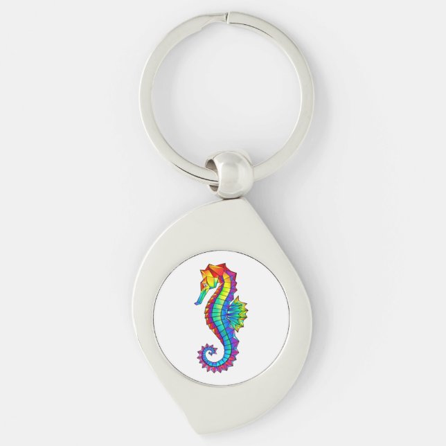 Rainbow Polygonal Seahorse Keychain (Front)