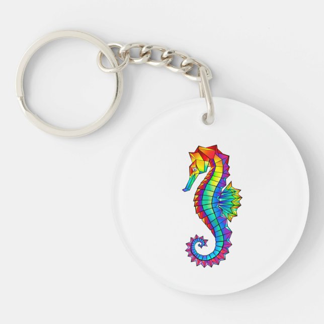 Rainbow Polygonal Seahorse Keychain (Front)