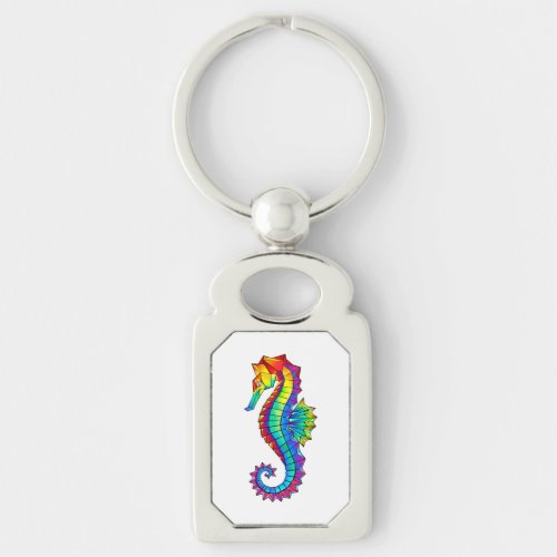 Rainbow Polygonal Seahorse Keychain