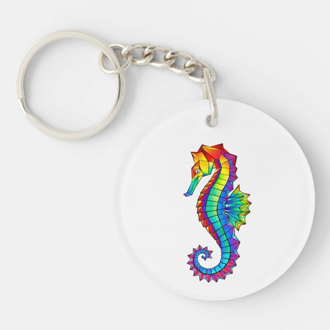 Rainbow Polygonal Seahorse Keychain (Front)