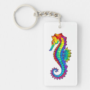 Rainbow Polygonal Seahorse Keychain