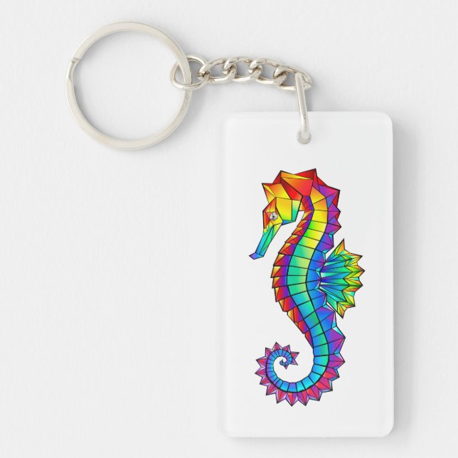 Rainbow Polygonal Seahorse Keychain (Front)