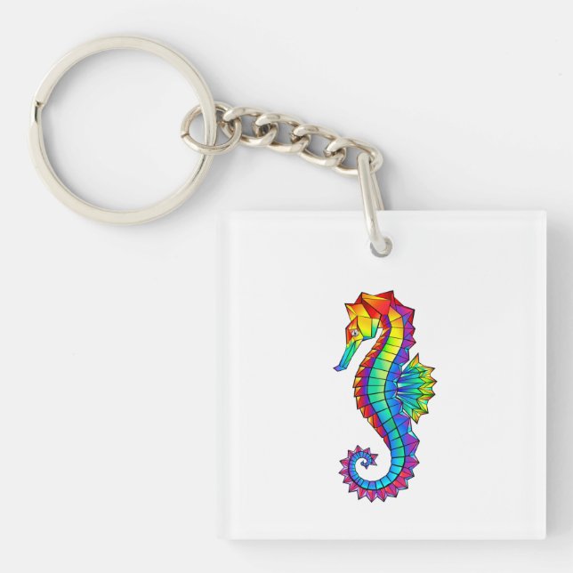 Rainbow Polygonal Seahorse Keychain (Front)