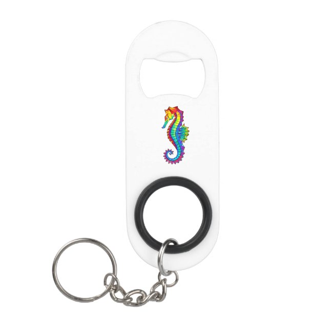 Rainbow Polygonal Seahorse Keychain Bottle Opener (Front)