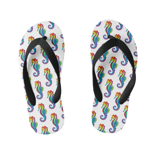 Rainbow Polygonal Seahorse Kid's Flip Flops (Footbed)