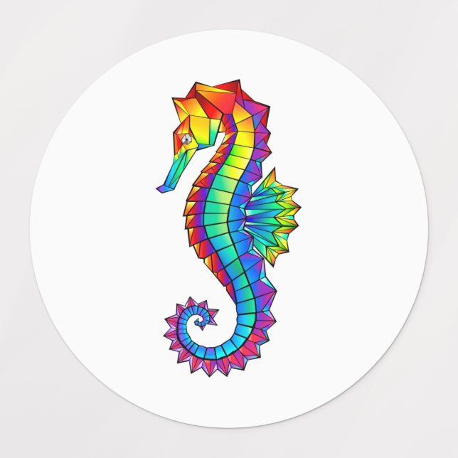 Rainbow Polygonal Seahorse Kids' Labels (Design 1)